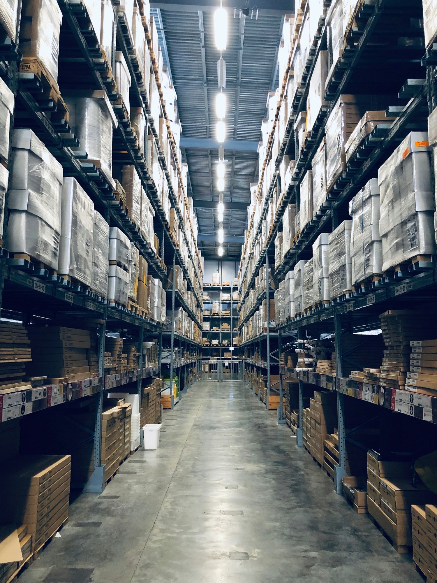 Racking and stock inside a distribution warehouse